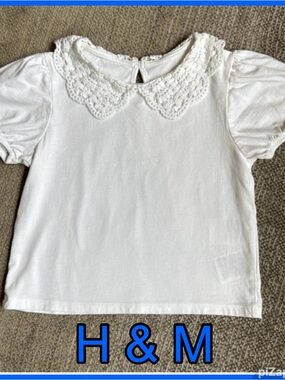 💙H&M Girls White Lace Peter Pan Collar Top - Sz 3-4T